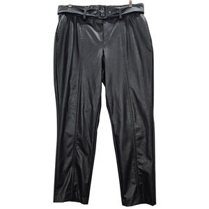 Ashley Stewart Faux Leather Pants Womens 18 20 Black Straight Leg Belted Stretch